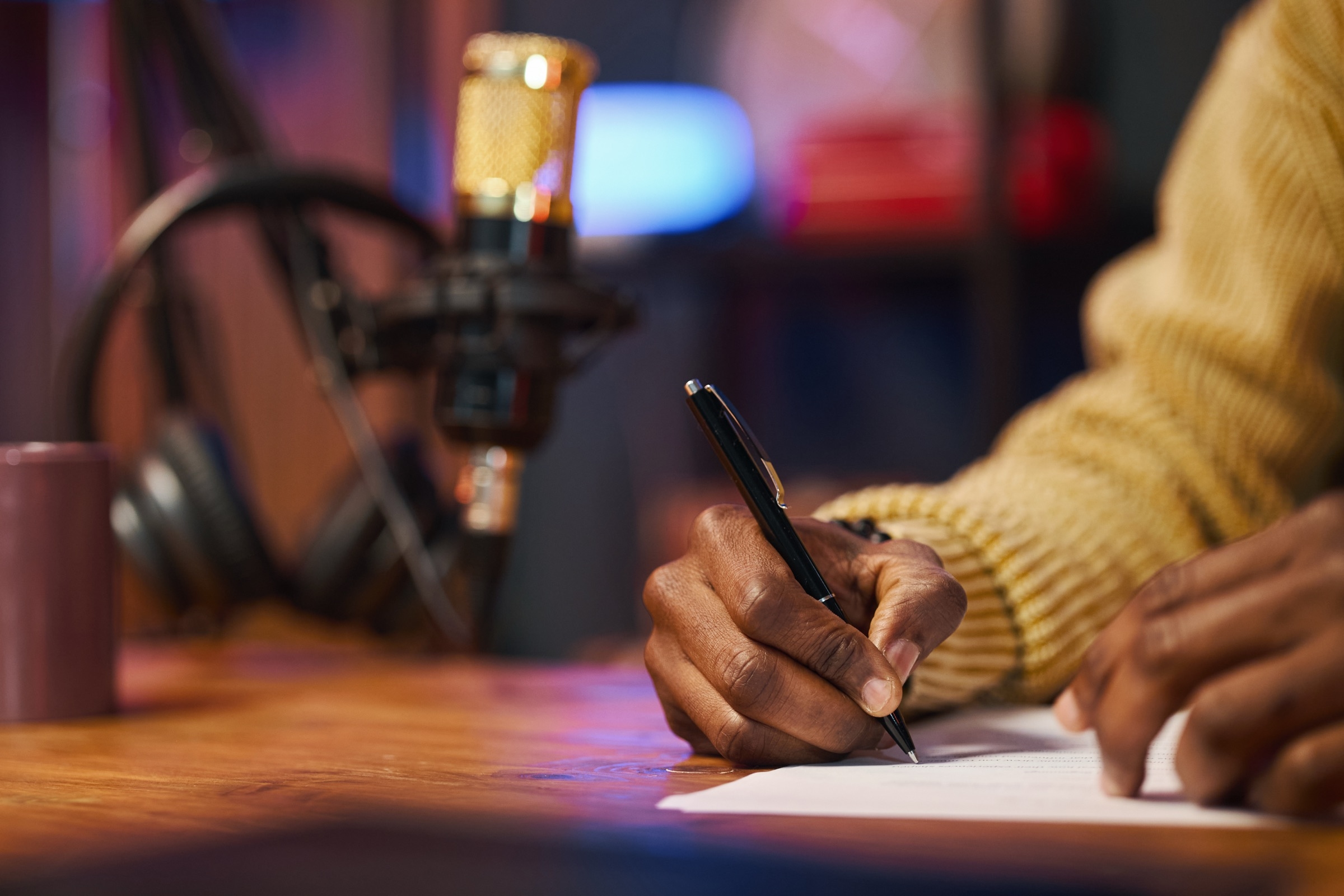 Man making a content plan for a podcast